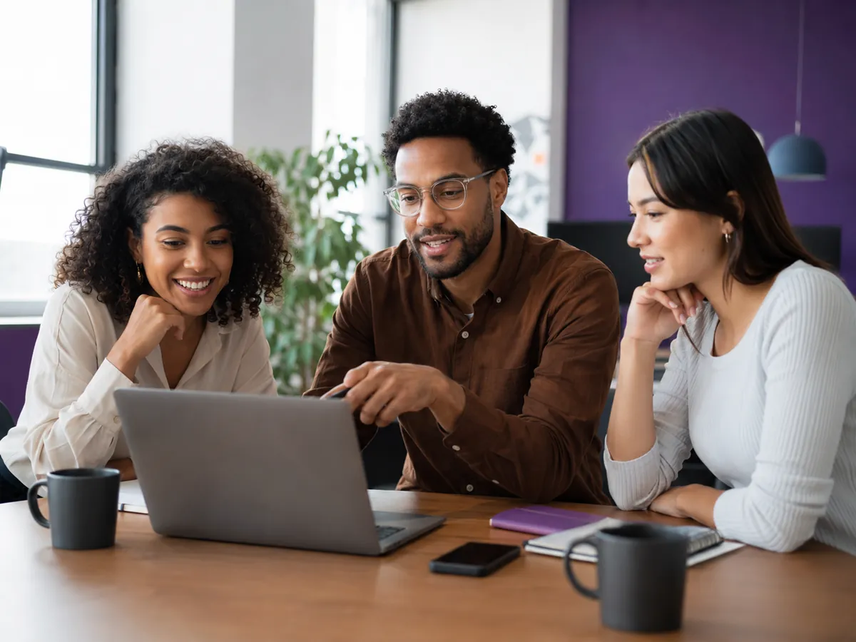 Equipe de uma pequena empresa planejando o atendimento em conjunto